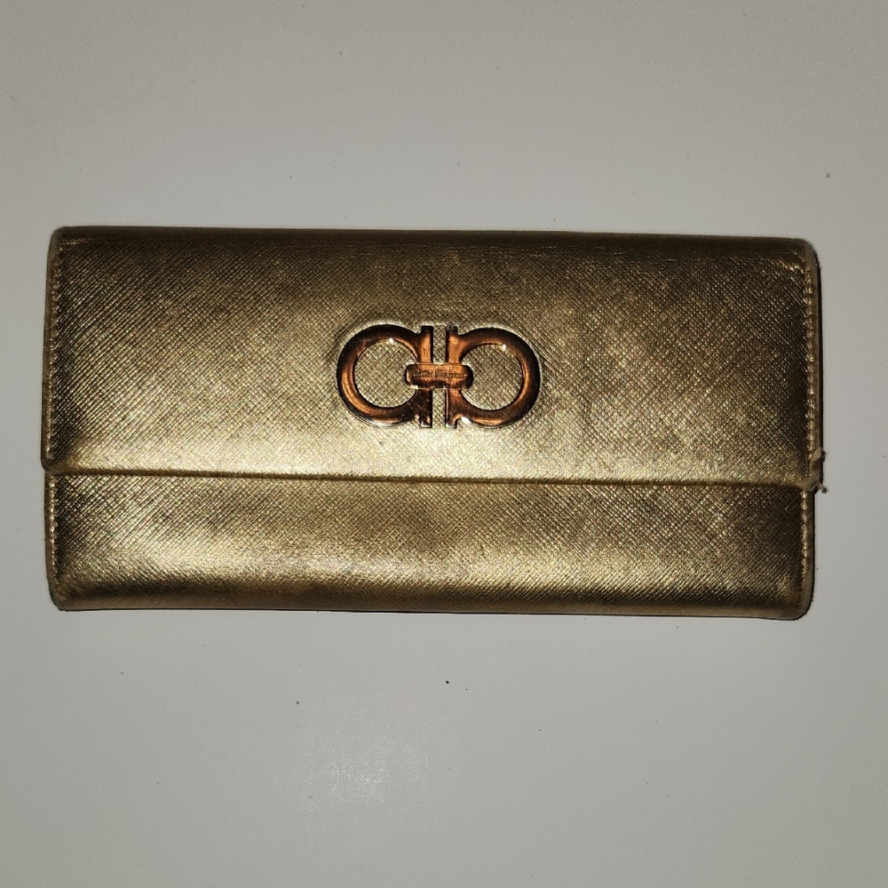 Salvatore Farragamo Metallic Gold Long Wallet